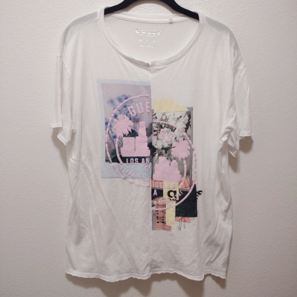 Guess White Oversize Graphic Tee XS